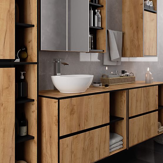 HÄNGENDER BADEZIMMERSCHRANK VAMI W50 EICHE CRAFT / SCHWARZ