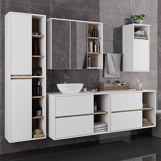 HÄNGENDER BADEZIMMERSCHRANK VAMI W50 2D 6P WEISS / SONOMA EICHE