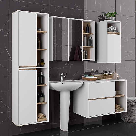 HÄNGENDER BADEZIMMERSCHRANK VAMI W50 2D 6P WEISS / SONOMA EICHE