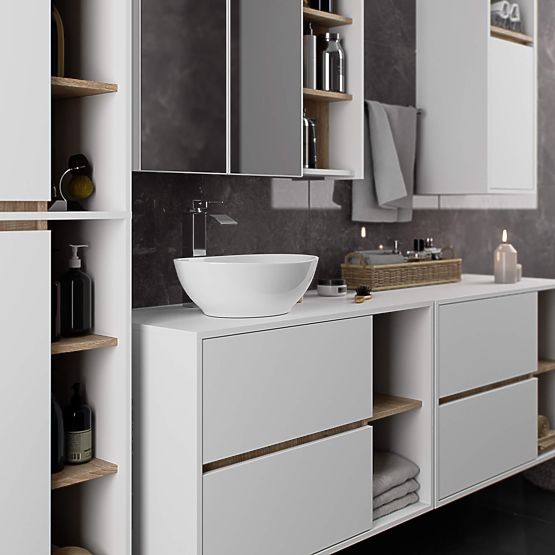 HÄNGENDER BADEZIMMERSCHRANK VAMI W50 2D 6P WEISS / SONOMA EICHE