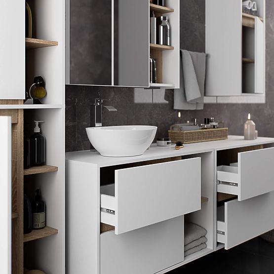 HÄNGENDER BADEZIMMERSCHRANK VAMI W50 2D 6P WEISS / SONOMA EICHE