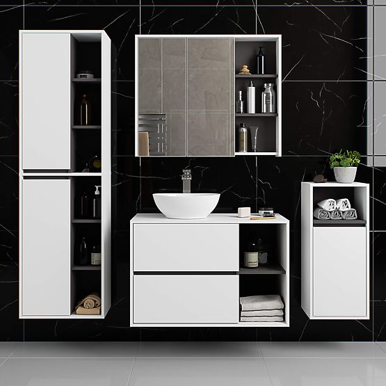 HÄNGENDER BADEZIMMERSCHRANK VAMI W50 2D 6P WEISS / GRAPHITGRAU