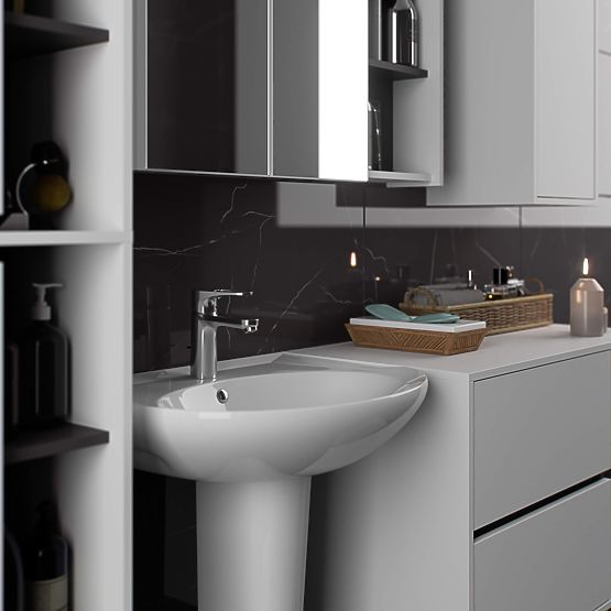 HÄNGENDER BADEZIMMERSCHRANK VAMI W50 2D 6P WEISS / GRAPHITGRAU