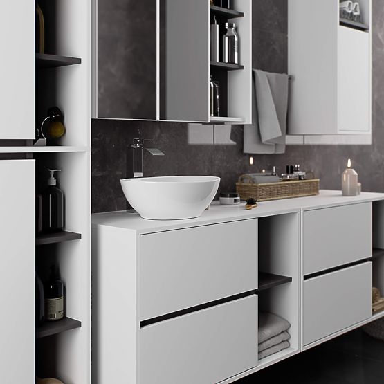 HÄNGENDER BADEZIMMERSCHRANK VAMI W50 2D 6P WEISS / GRAPHITGRAU