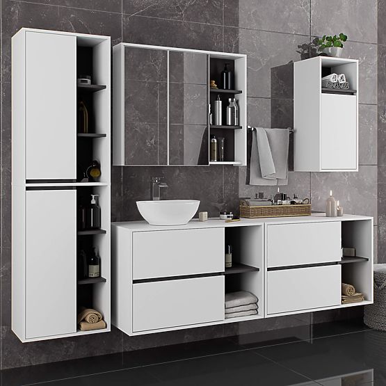 HÄNGENDER BADEZIMMERSCHRANK VAMI W50 2D 6P WEISS / GRAPHITGRAU