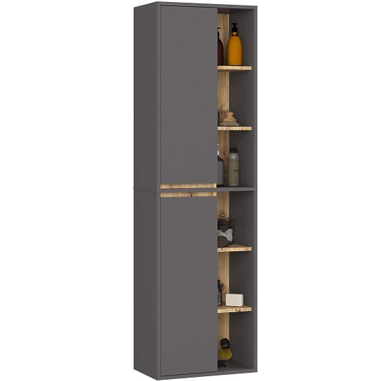 HÄNGENDES BADEZIMMERSCHRANK VAMI W50 2D 6P GRAFIT GRAU / EICHE ARTISAN