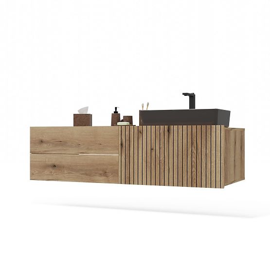 HÄNGESCHRANK UNTER WASCHBECKEN TIGO 1D2S EICHE EVOKE 140 CM 2 SCHUBLADEN GERILLTE FRONT