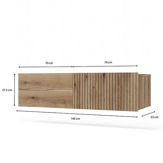 HÄNGESCHRANK UNTER WASCHBECKEN TIGO 1D2S EICHE EVOKE 140 CM 2 SCHUBLADEN GERILLTE FRONT