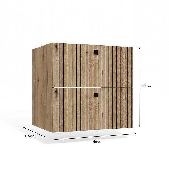 HÄNGESCHRANK UNTER WASCHBECKEN TIGO 60 2S EICHE EVOKE 2 SCHUBLADEN GERILLTE FRONTPLATTE