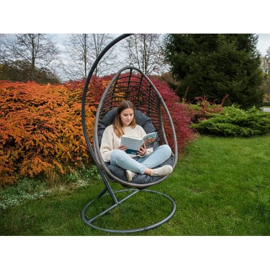 Hängesessel BELLISSIMO (Sessel + Gestell) aus grauem Technorattan, Bezug GRATIS