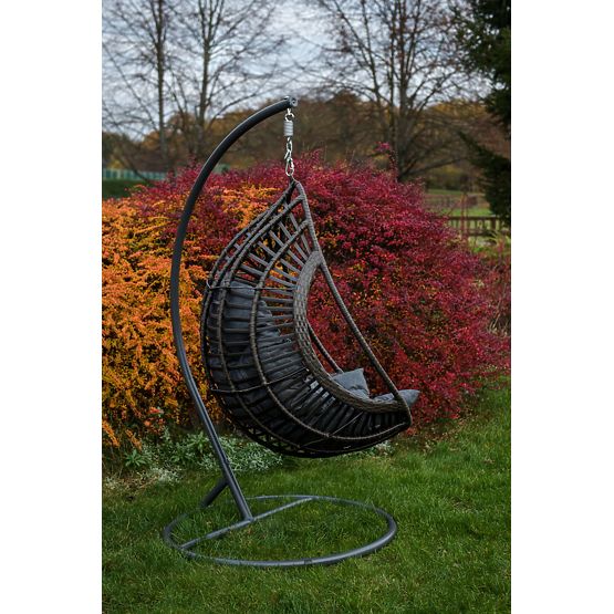 Hängesessel BELLISSIMO (Sessel + Gestell) aus grauem Technorattan, Bezug GRATIS