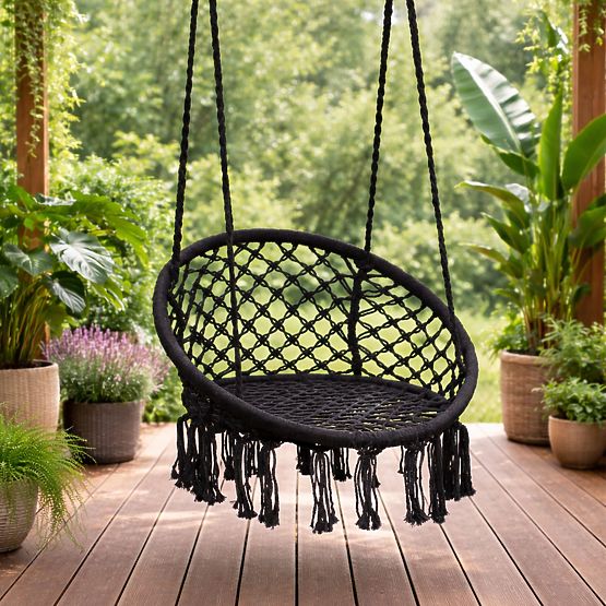 Hängesessel Boho Gartenschaukel Schwarz MultiGarden
