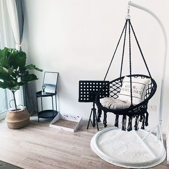 Hängesessel Boho mit Kissen Schwarz 490129A