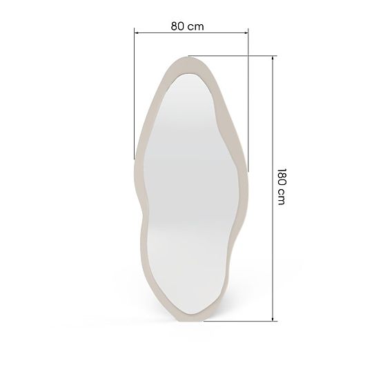 Hängespiegel im Holzrahmen Mara, 180x80 cm, unregelmäßige Form, cremefarben