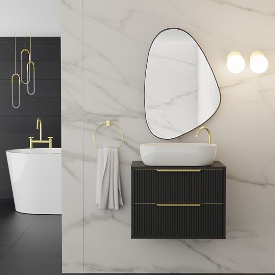 Hängespiegel im schwarzen Rahmen Libia, 76x51 cm, unregelmäßige Form