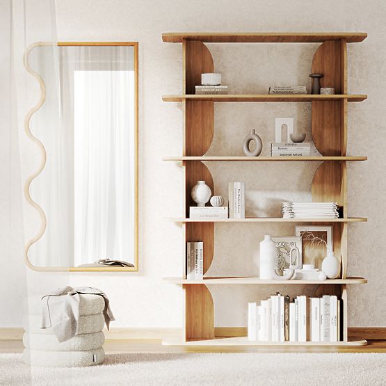 Hängespiegel in welligem Rahmen Noelie, 140x70 cm, rechteckig, Paulownia-Holz, natur