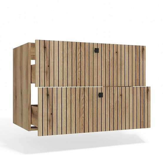 HÄNGEWASCHBECKENSCHRANK TIGO 80 2S EICHE EVOKE 2 SCHUBLADEN GERILLTE FRONT HÄNGEND