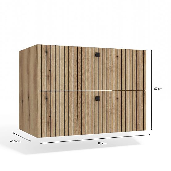 HÄNGEWASCHBECKENSCHRANK TIGO 80 2S EICHE EVOKE 2 SCHUBLADEN GERILLTE FRONT HÄNGEND