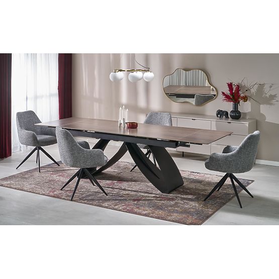 HILARIO ausziehbarer Tisch, Platte - Nussbaum, Beine - schwarz (3p=1Stk)