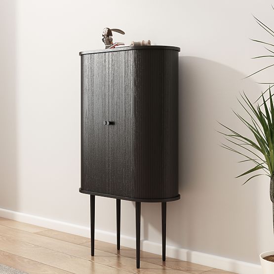 Hohe Kommode Clemente mit Lamellen, schwarz