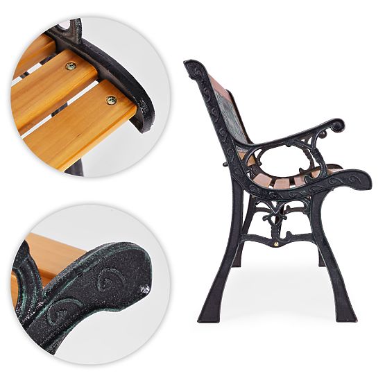 Holz-Gartenbank 126x51 cm mit Gitterrückenlehne und Gusseisenfüßen Parkbank MultiGarden