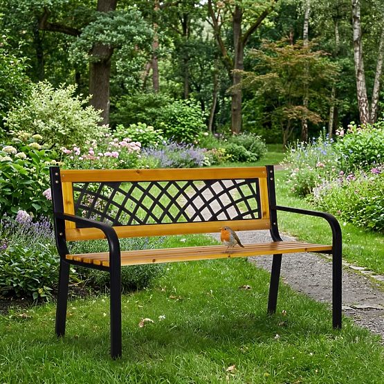 Holz-Gartenbank mit Gitterrückenlehne 118x52 cm Parkbank MultiGarden