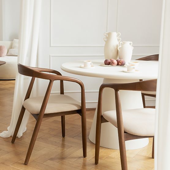 Holzstuhl Ludvika, abgerundet, Nussbaum/Beige