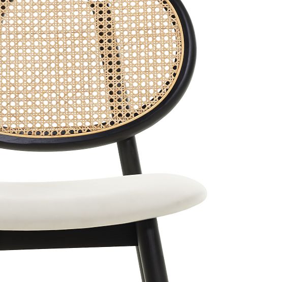 Holzstuhl Monet mit Wiener Geflecht, Rattan, Samt, Schwarz/Ecru