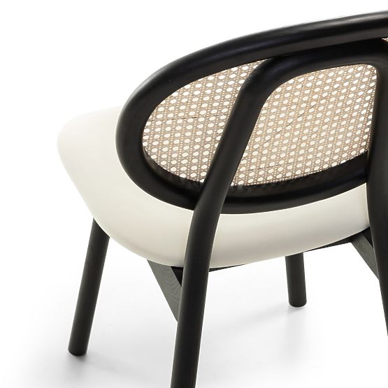 Holzstuhl Monet mit Wiener Geflecht, Rattan, Samt, Schwarz/Ecru
