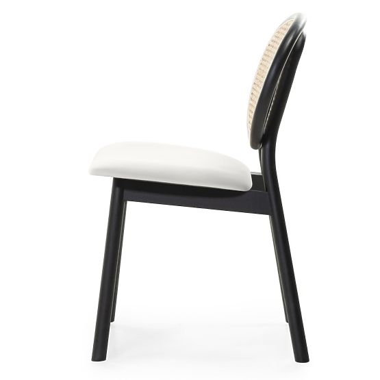 Holzstuhl Monet mit Wiener Geflecht, Rattan, Samt, Schwarz/Ecru