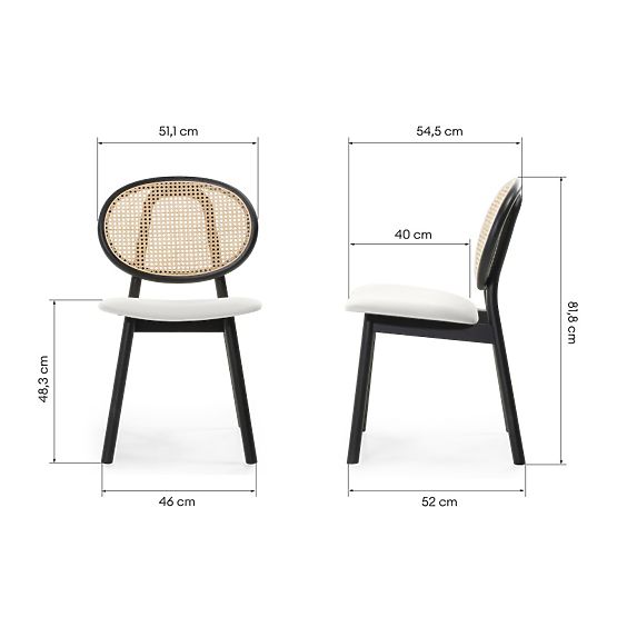 Holzstuhl Monet mit Wiener Geflecht, Rattan, Samt, Schwarz/Ecru