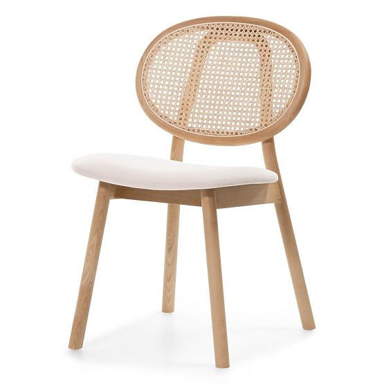 Holzstuhl Monet mit Wiener Geflecht, Rattan, Velours, natur/hellbeige