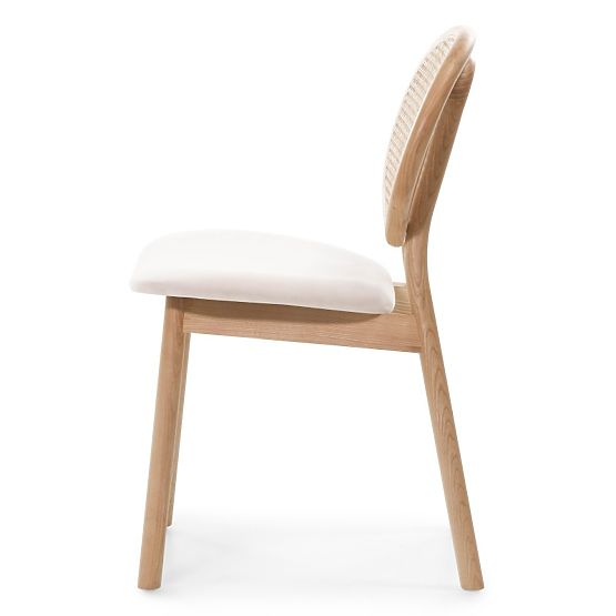 Holzstuhl Monet mit Wiener Geflecht, Rattan, Velours, natur/hellbeige