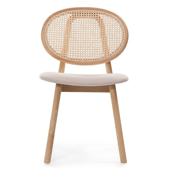 Holzstuhl Monet mit Wiener Geflecht, Rattan, Velours, natur/hellbraun