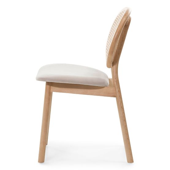 Holzstuhl Monet mit Wiener Geflecht, Rattan, Velours, natur/hellbraun