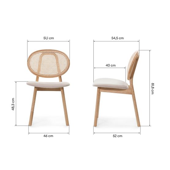 Holzstuhl Monet mit Wiener Geflecht, Rattan, Velours, natur/hellbraun