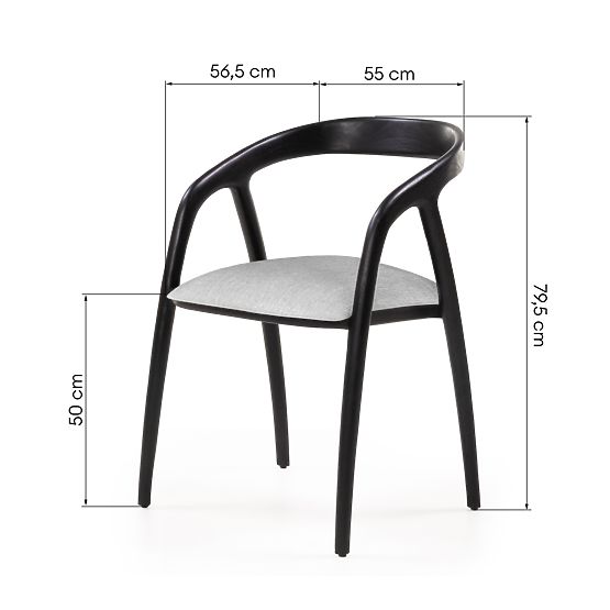 Holzstuhl Sande abgerundet, schwarz/hellbeige, Teakholz