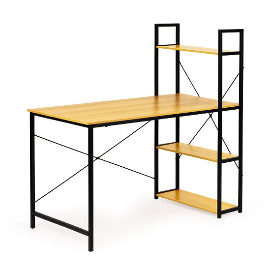 Holztisch mit Regalen im Loft-Stil