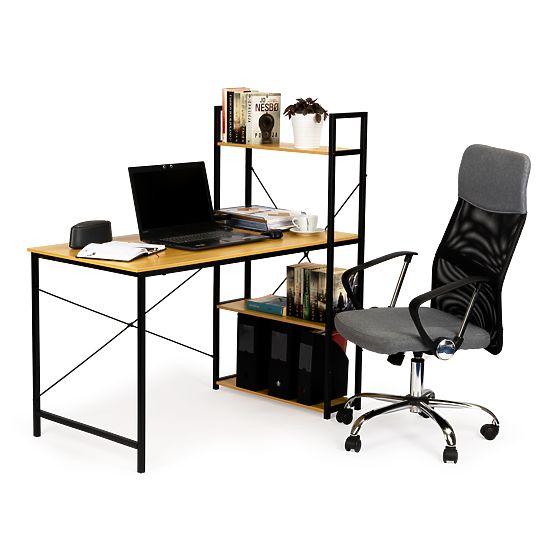 Holztisch mit Regalen im Loft-Stil