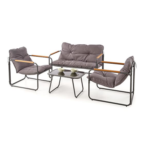 HUDSON, Garten-Set (Sofa, 2x Sessel, Tisch), grau / braun (1p=1Set)