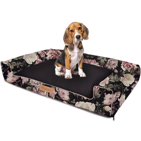 Hundebett XL - schwarz mit Rosen