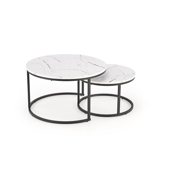JAVA Set aus 2 Tischen, weißer Marmor / schwarz (1p=1Stk)