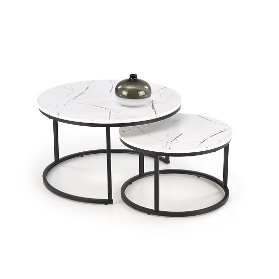 JAVA Set aus 2 Tischen, weißer Marmor / schwarz (1p=1Stk)