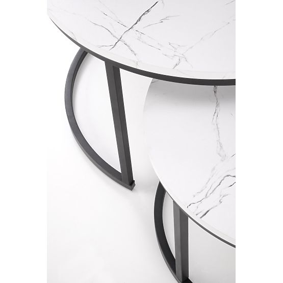 JAVA Set aus 2 Tischen, weißer Marmor / schwarz (1p=1Stk)