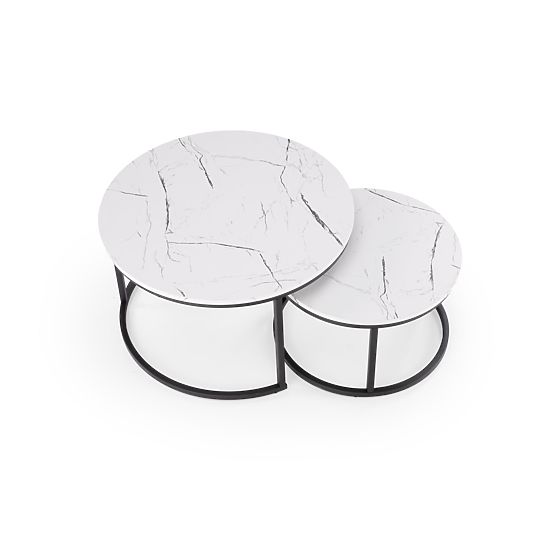 JAVA Set aus 2 Tischen, weißer Marmor / schwarz (1p=1Stk)