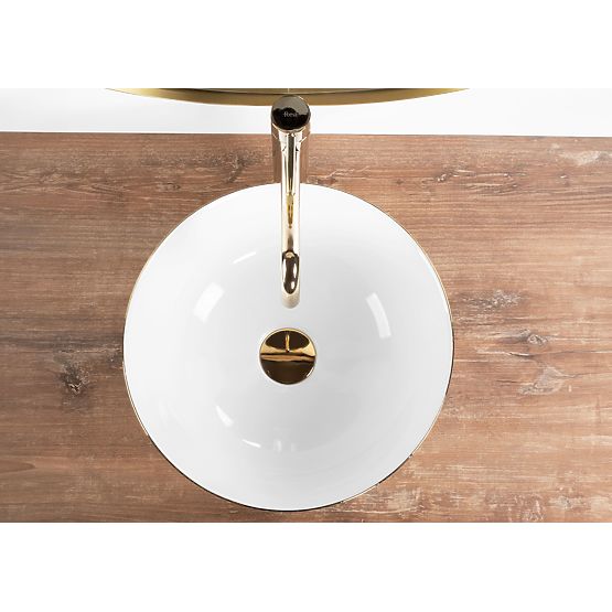 Keramik-Waschbecken zur Montage auf der Arbeitsplatte Stella weiß mit goldenem Rand