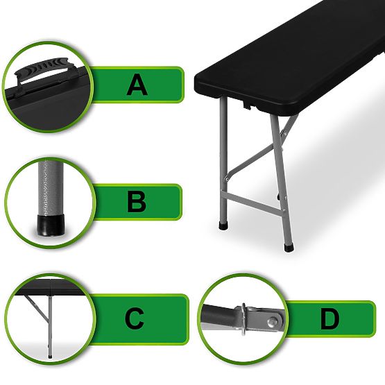 Klappbare Cateringbank 180 cm schwarz