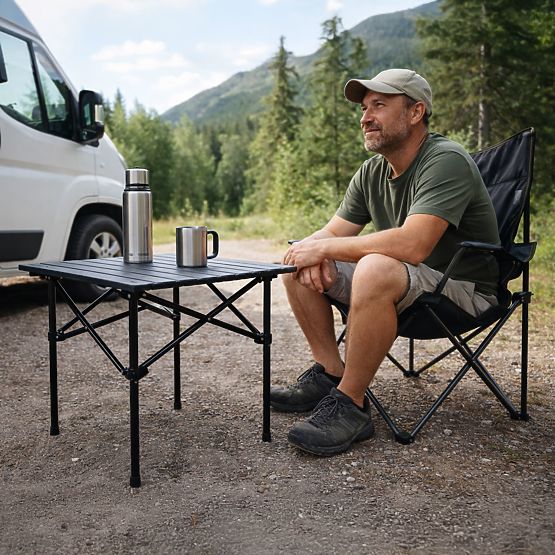 Klappbarer Campingtisch 53x55 cm mit Tasche schwarz MultiGarden