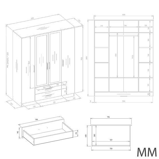 Kleiderschrank Romana 160 X 205 SPIEGEL KASCHMIR BEIGE