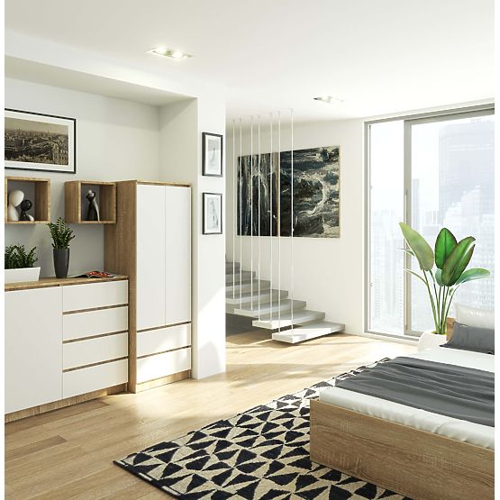 KLEIDERSCHRANK STAR S 60 cm 2 TÜREN 2 SCHUBLADEN SONOMA / WEISS